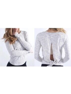 Zyia Active Ash Melange Split Back Tie Long Sleeve Top Small